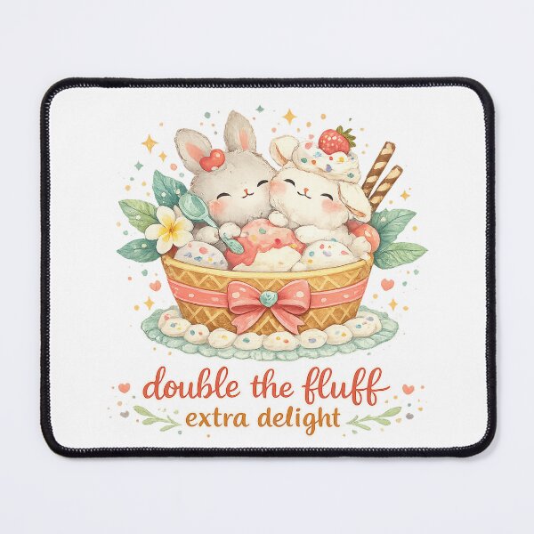 Item preview, Double the Fluff Extra Delight Cute Bunny Dessert Kawaii Sweet Treat Art designed and sold by inkoutninja.