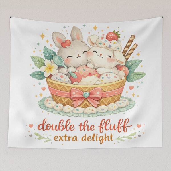 Item preview, Double the Fluff Extra Delight Cute Bunny Dessert Kawaii Sweet Treat Art designed and sold by inkoutninja.