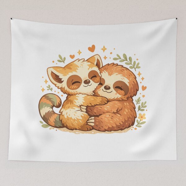 Item preview, Cute Red Panda and Sloth Hug Best Friends Woodland Animal Art Design designed and sold by inkoutninja.