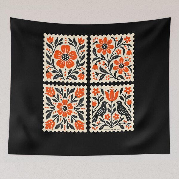 Item preview, Folk Art Floral Postage Stamps Om She Nordic Birds designed and sold by PAROSSA.