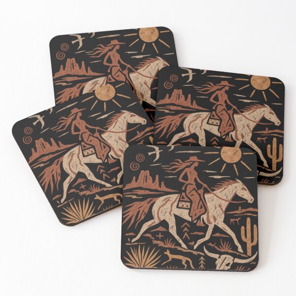 Item preview, Cowgirl Cave Painting - Ancient Western Horse Rider Desert Art designed and sold by JonelCrafts.