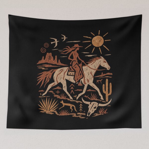 Item preview, Cowgirl Cave Painting - Ancient Western Horse Rider Desert Art designed and sold by JonelCrafts.