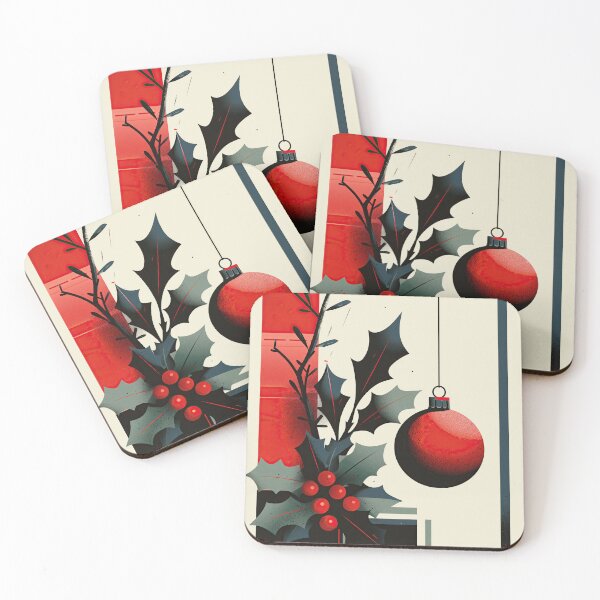 Item preview, Modern Abstract Christmas Holly and Ornament Art designed and sold by colorful-white.