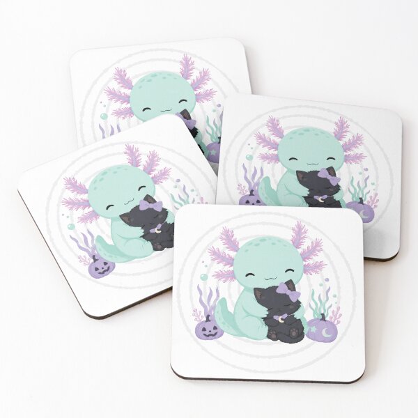 Item preview, Cute axolotl with black cat and pumpkins designed and sold by Pond & Gill Co.
