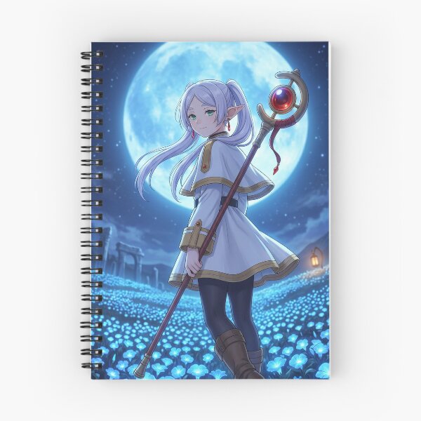 Item preview, White-Haired Elven Mage // Anime Illustration - Moonlit Blue Flower Fantasy Art designed and sold by Astraphyllia.