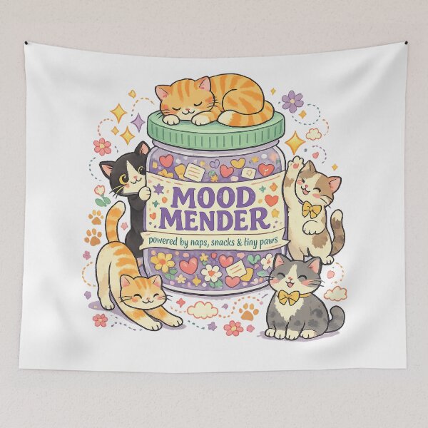 Item preview, Mood Mender Powered by Naps Snacks and Tiny Paws Cute Cat Kawaii Art designed and sold by inkoutninja.