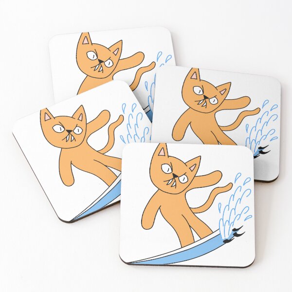 Item preview, mean cat surfing - orange designed and sold by motherbrainart.