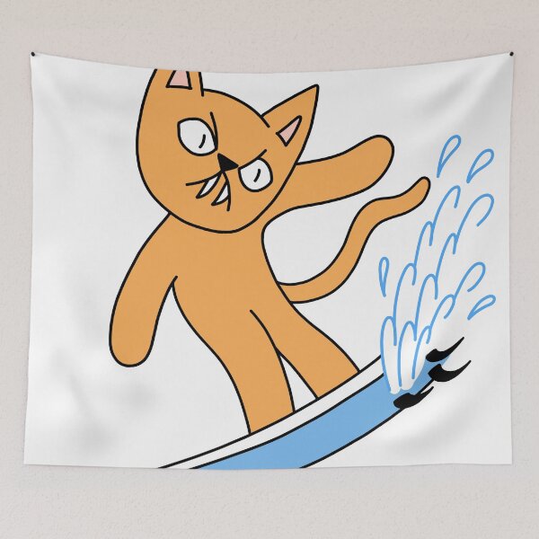 Item preview, mean cat surfing - orange designed and sold by motherbrainart.