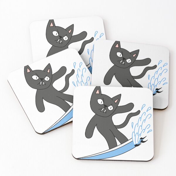 Item preview, mean cat surfing - black designed and sold by motherbrainart.
