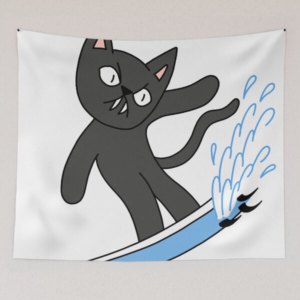 Item preview, mean cat surfing - black designed and sold by motherbrainart.