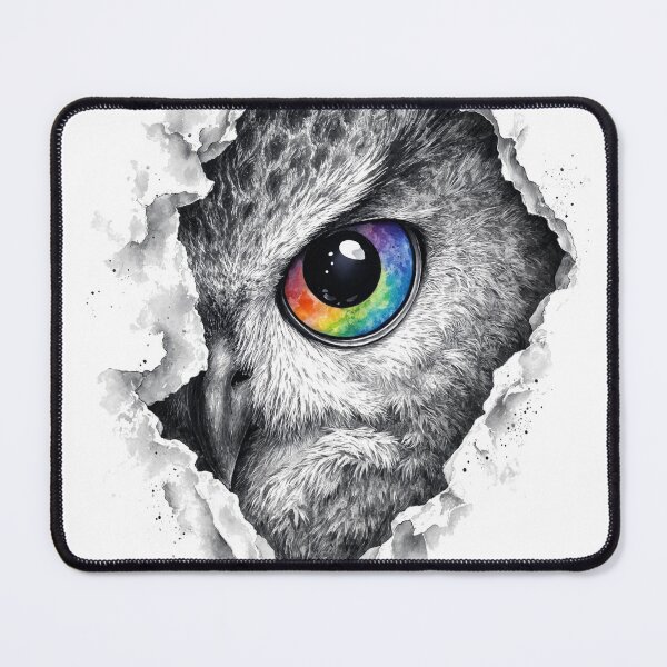 Item preview, Owl Ink Portrait with Vibrant Rainbow Eye designed and sold by digital.stickerperso.com.