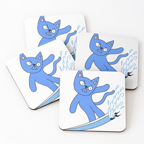 Item preview, mean cat surfing - blue designed and sold by motherbrainart.