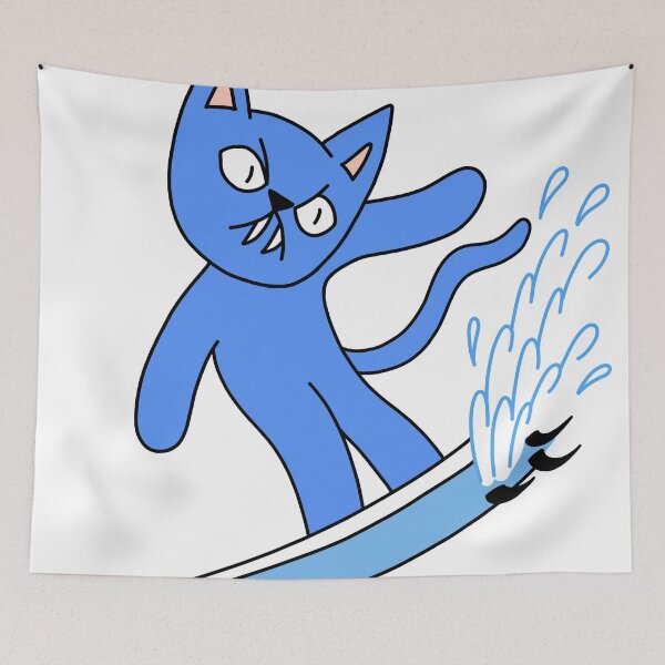 Item preview, mean cat surfing - blue designed and sold by motherbrainart.