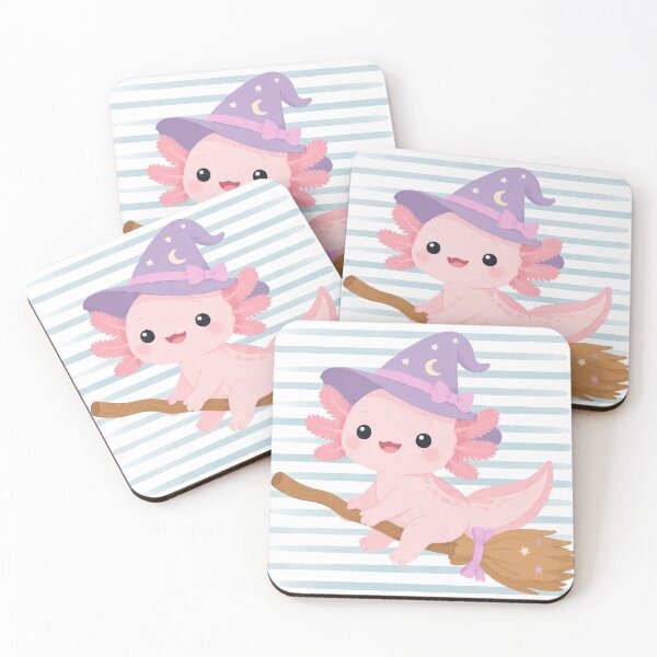 Item preview, Cute witchy axolotl on broomstick designed and sold by Pond & Gill Co.