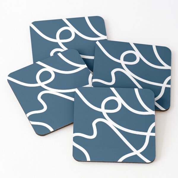 Item preview, Navy Blue Abstract White Squiggle Line Art Pattern designed and sold by darkskinbender.
