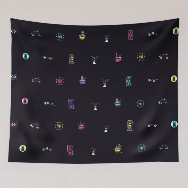 Item preview, Cyberpunk Tokyo Alley Neon Pixel Art Micro Icon Grid Pattern designed and sold by KungPowUnicorn.