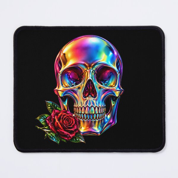 Item preview, Iridescent Chrome Skull with Red Rose designed and sold by Extravanganzza.