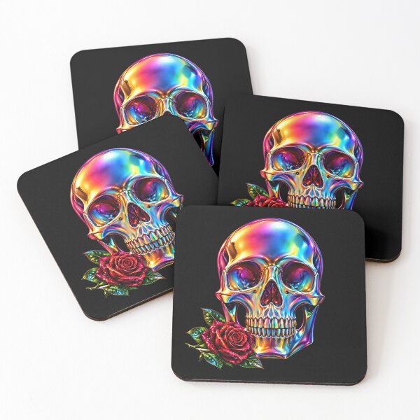 Item preview, Iridescent Chrome Skull with Red Rose designed and sold by Extravanganzza.