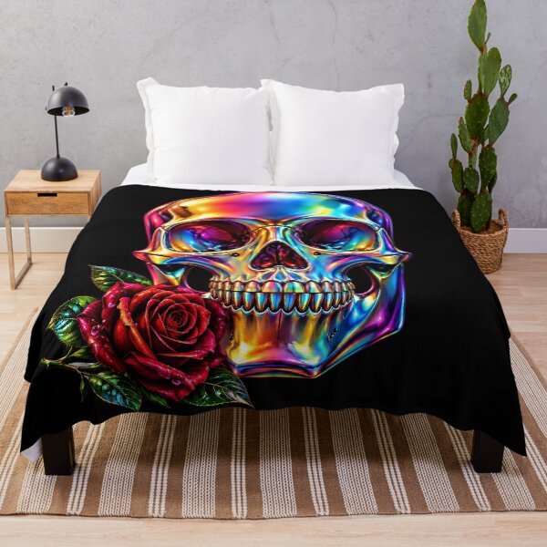 Item preview, Iridescent Chrome Skull with Red Rose designed and sold by Extravanganzza.