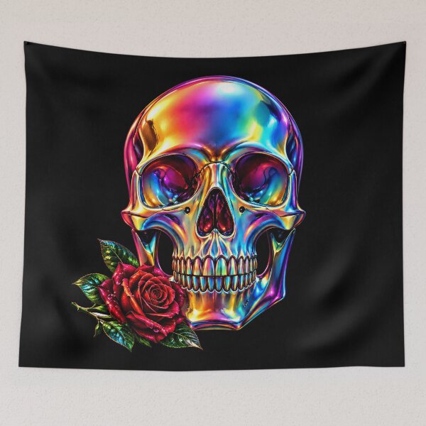 Item preview, Iridescent Chrome Skull with Red Rose designed and sold by Extravanganzza.