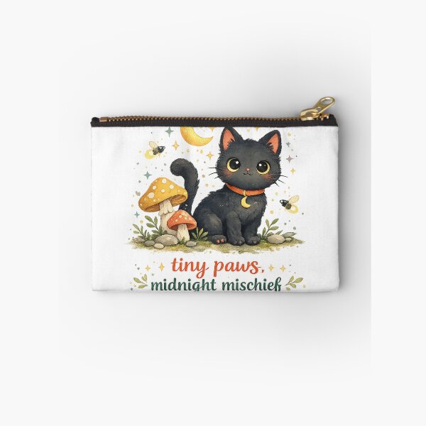 Item preview, Tiny Paws Midnight Mischief Cute Black Cat Moon Mushroom Cottagecore Art designed and sold by inkoutninja.
