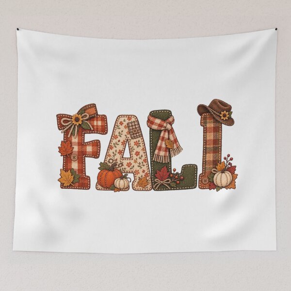 Item preview, Cozy Fall Plaid Patchwork Typography Autumn Floral Design designed and sold by ucpstudio.