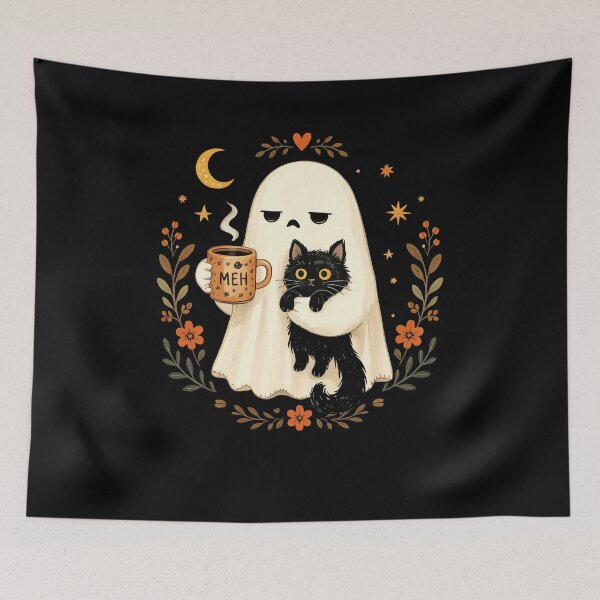 Item preview, Halloween Ghost Holding Black Cat Funny designed and sold by nosu-art-pod.