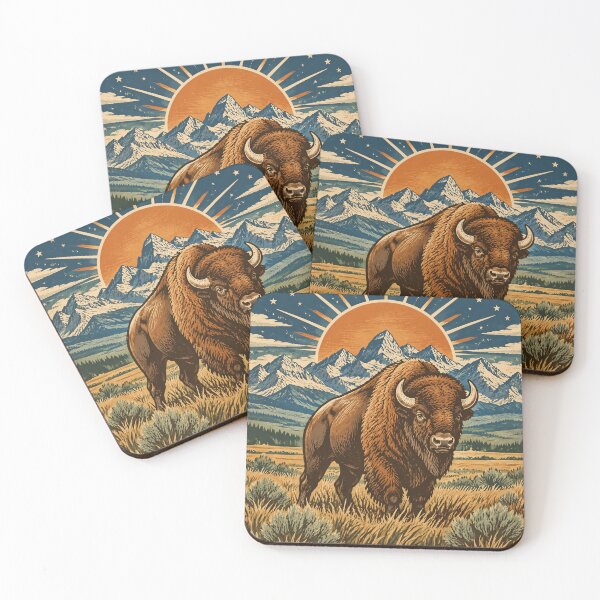 Item preview, American Bison Sunset Mountain Wilderness Poster designed and sold by Avenuse style.