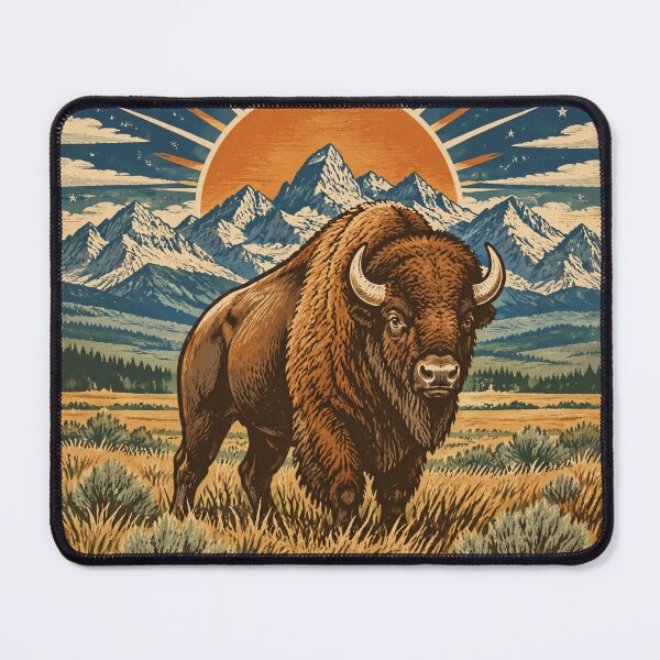 Item preview, American Bison Sunset Mountain Wilderness Poster designed and sold by Avenuse style.