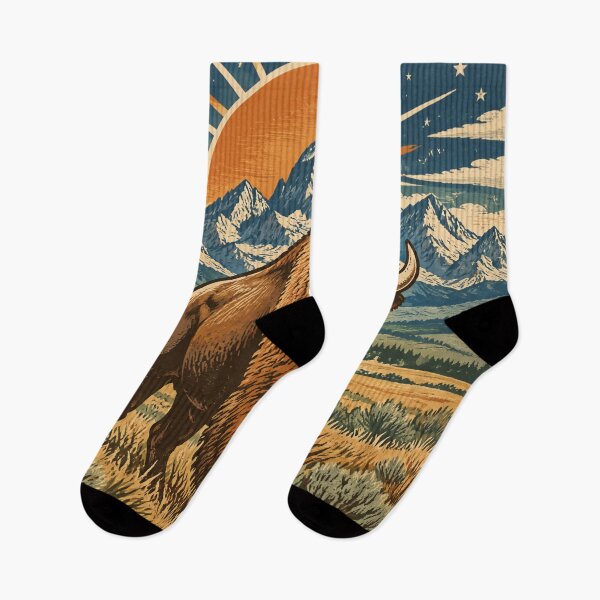 Item preview, American Bison Sunset Mountain Wilderness Poster designed and sold by Avenuse style.