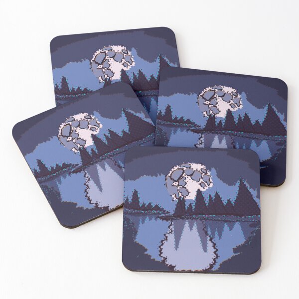 Item preview, Cosmic Lake Twilight Scenery of Trees on Water with Night Sky Abstract Halftone designed and sold by ZodiacGradient.
