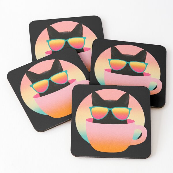 Item preview, Retro Colorful Cat Wearing Sunglasses in a Pink Cup Pop Art Illustration With Gradient Background designed and sold by KanDa-Shop.