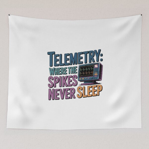 Item preview, Telemetry: Where the Spikes Never Sleep – Funny Telemetry Nurse Cardiac Monitoring Design designed and sold by CuteDesignables.