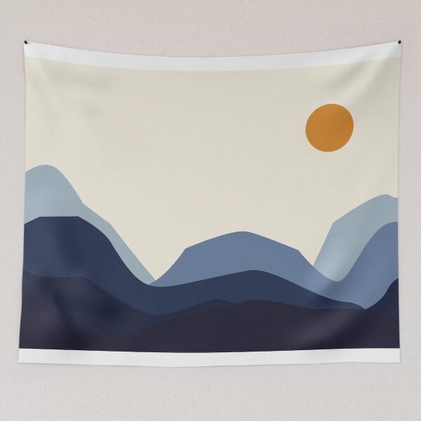 Item preview, Blue Mountains and Orange Sun Minimalist Landscape designed and sold by darkskinbender.