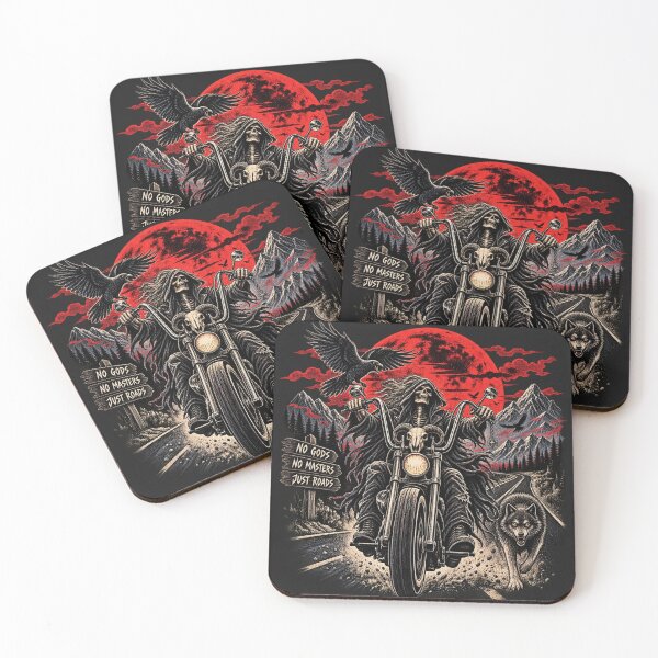Item preview, Skeleton Biker – No Gods No Masters Dark Motorcycle Art designed and sold by FakePeopleSuck.