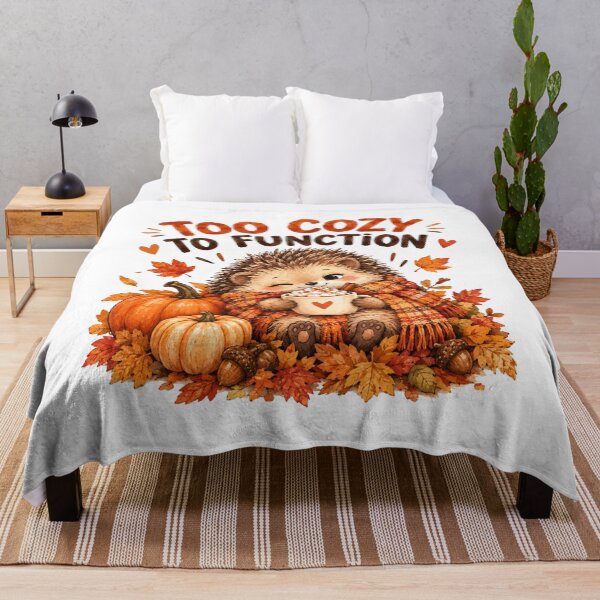Item preview, Too Cozy to Function – Cute Autumn Hedgehog with Hot Cocoa designed and sold by DreamyBrushArt.