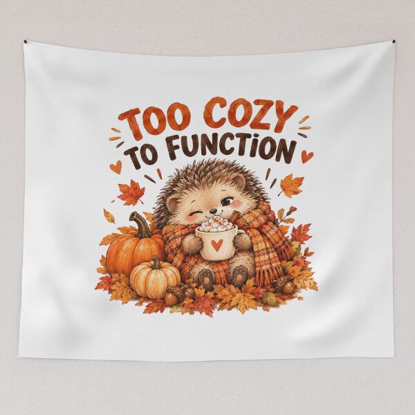 Item preview, Too Cozy to Function – Cute Autumn Hedgehog with Hot Cocoa designed and sold by DreamyBrushArt.