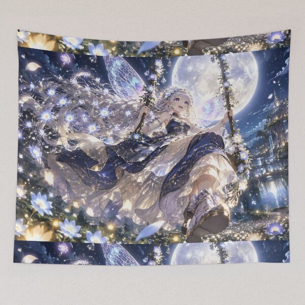Item preview, Moonflower Fairy Swinging in Midnight Garden designed and sold by sigmaartstudio.