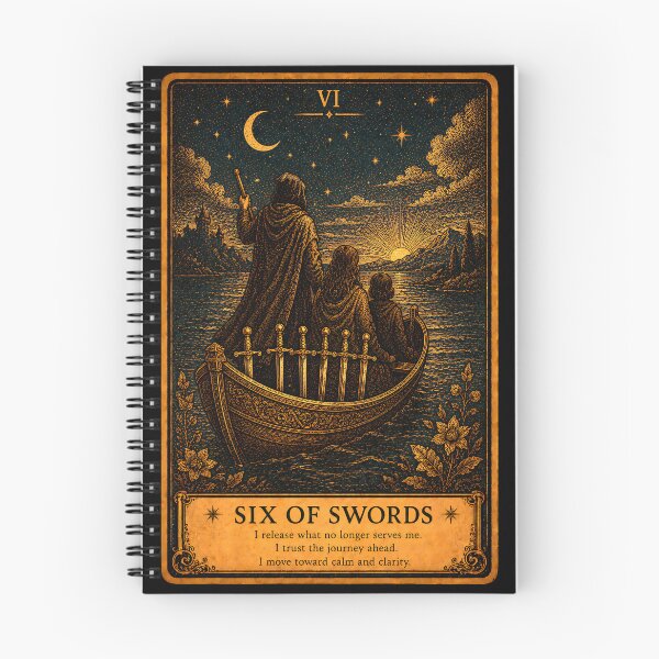 Item preview, Six of Swords Tarot Card - Transition & New Beginnings Art designed and sold by ArcanaAbsolute.