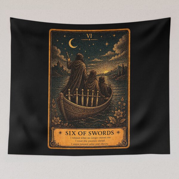 Item preview, Six of Swords Tarot Card - Transition & New Beginnings Art designed and sold by ArcanaAbsolute.