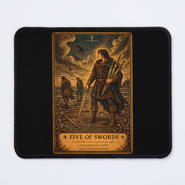 Item preview, Five of Swords Tarot Card - Conflict & Difficult Choices Illustrations designed and sold by ArcanaAbsolute.