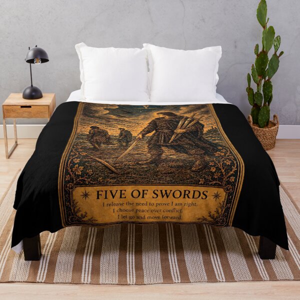 Item preview, Five of Swords Tarot Card - Conflict & Difficult Choices Illustrations designed and sold by ArcanaAbsolute.