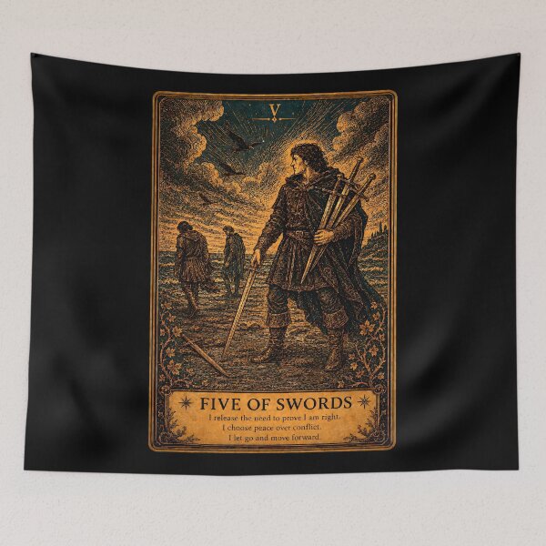 Item preview, Five of Swords Tarot Card - Conflict & Difficult Choices Illustrations designed and sold by ArcanaAbsolute.