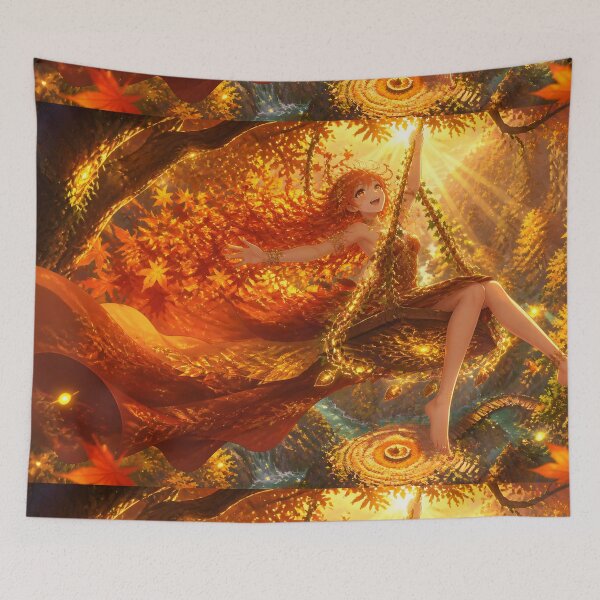 Item preview, Autumn Forest Mage Swinging Through Golden Light designed and sold by sigmaartstudio.