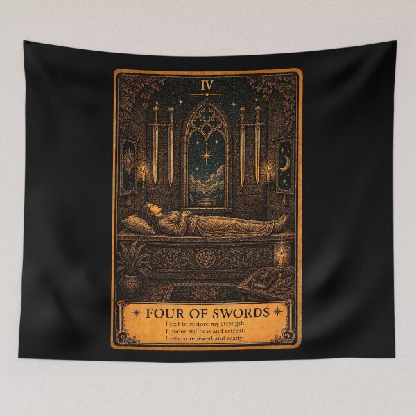 Item preview, Four of Swords Tarot Card - Recovery & Inner Peace Art designed and sold by ArcanaAbsolute.