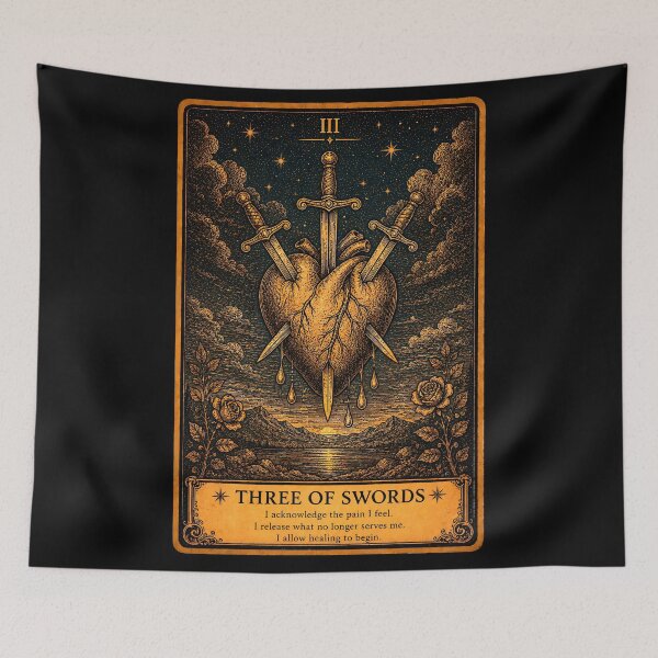 Item preview, Three of Swords Tarot Card - Heartbreak, Grief & Emotional Healing Illustration designed and sold by ArcanaAbsolute.