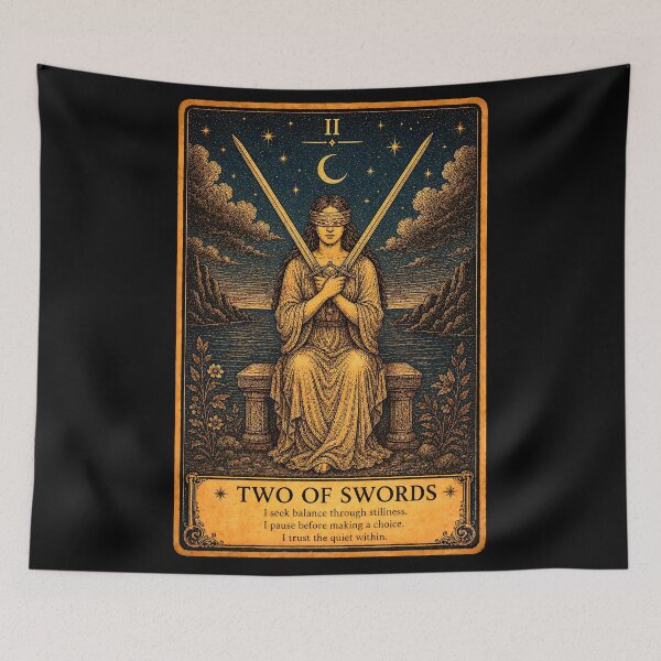 Item preview, Two of Swords Tarot Card Vintage Indecision & Inner Conflict Art designed and sold by ArcanaAbsolute.