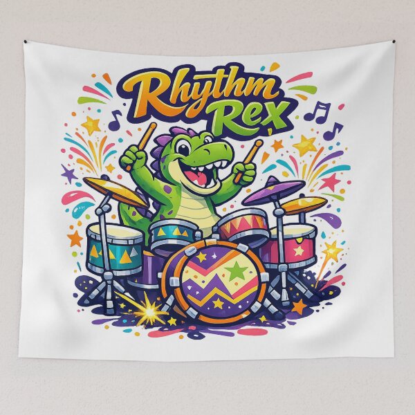 Item preview, Rhythm Rex Cute Dinosaur Drummer Colorful Music T Rex Art Design designed and sold by inkoutninja.