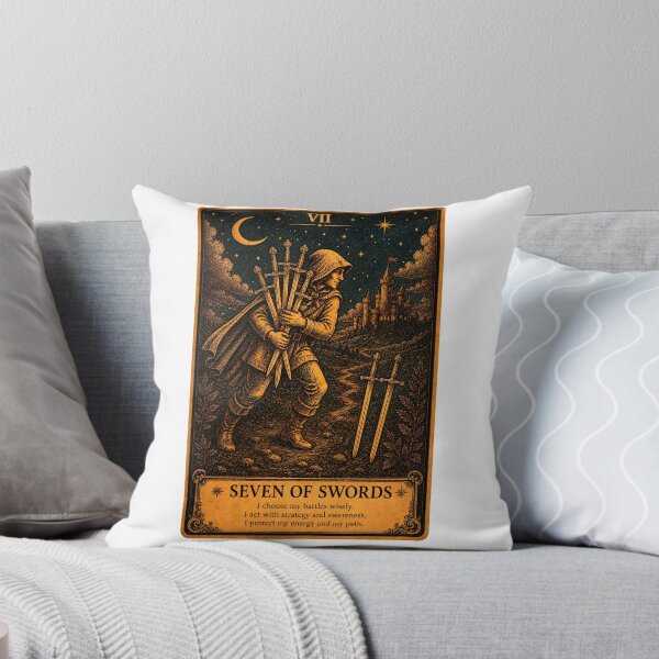 Item preview, Seven of Swords Tarot Card - Secrecy & Hidden Truths Art designed and sold by ArcanaAbsolute.