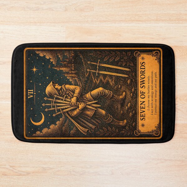 Item preview, Seven of Swords Tarot Card - Secrecy & Hidden Truths Art designed and sold by ArcanaAbsolute.